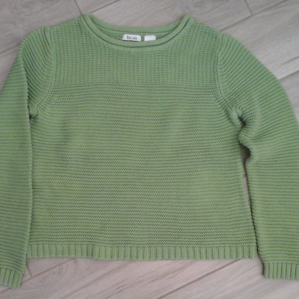 Liz & Co Lime Green Cropped Pullover Sweater. Size XL.